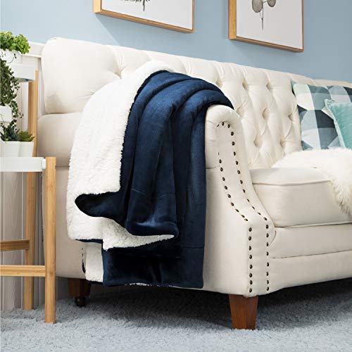 Bedsure Sherpa Fleece Blanket Throw Size Navy Lightweight Super Soft Cozy Luxury Bed Blanket Microfiber