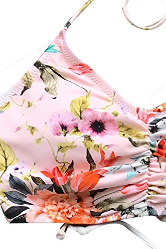 CUPSHE Women’s Bikini Swimsuit Floral Print Halter Lace Up Two Piece Bathing Suit