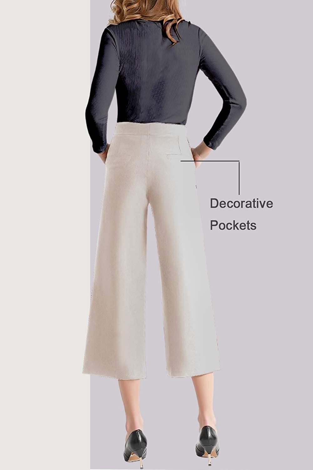 Tsful High Waisted Wide Leg Pants for Women Summer Business Casual Crop Dress Pants Stretch Pull On Capris