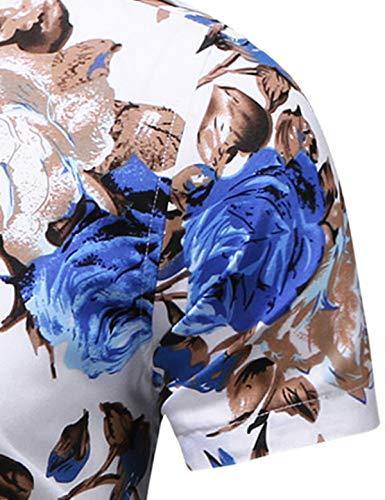 LEFTGU Men's Slim fit Floral Printed Beach Hawaiian Button-Down Dress Shirt