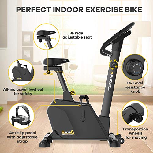 pooboo Magnetic Exercise Bike Upright Bike Stationary with Monitor & Pad holder Home Workout - JOY2ESpree
