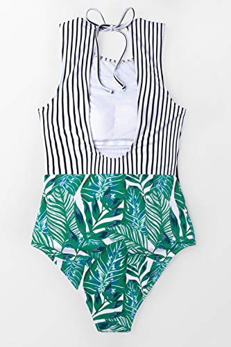 CUPSHE Women's Striped Leafy One Piece Swimsuit
