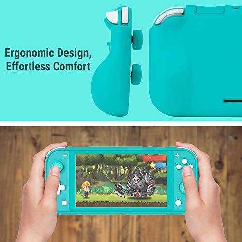 Orzly Grip Case for Nintendo Switch Lite – Case with Comfort Padded Hand Grips, Kickstand, Pack of Thumb Grips - Turquoise Blue - JOY2ESpree