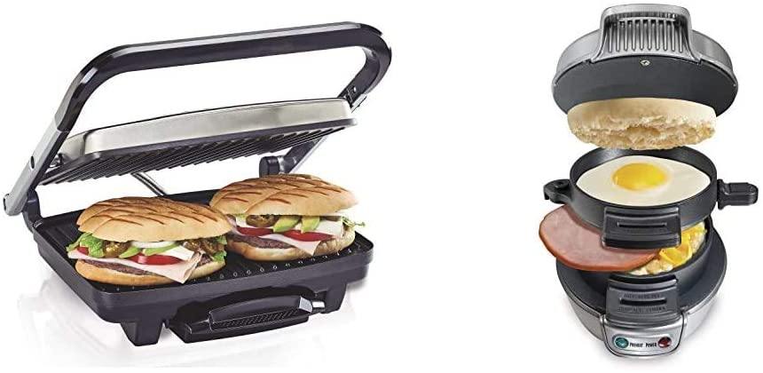 Hamilton Beach Panini Press, Sandwich Maker & Electric Indoor Grill, Upright Storage, Nonstick Easy Clean Grids, Stainless Steel (25410) - JOY2ESpree