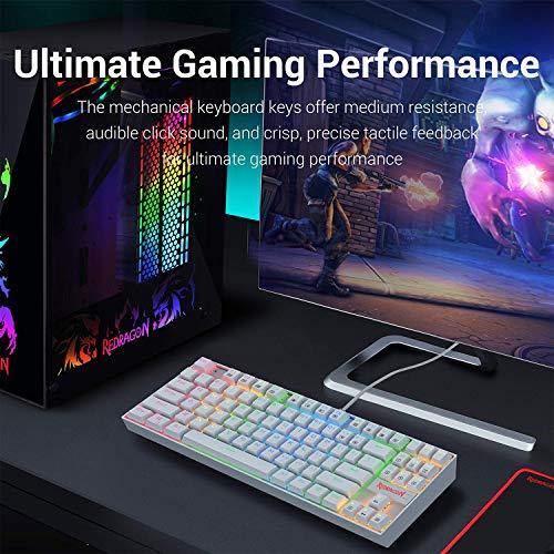 Redragon K552 Mechanical Gaming Keyboard 60% Compact 87 Key Kumara Wired Cherry MX Blue Switches Equivalent for Windows PC Gamers (RGB Backlit White) - JOY2ESpree