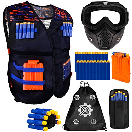 Meland Kids Tactical Vest Kit for Nerf Guns N-Strike Elite Series With Detachable Tactical Face Mask for Nerf Rival, Refill Darts, Dart Pouch, Reload Clips and Wrist Band for Boys Gifts Age 6 7 8 9 10