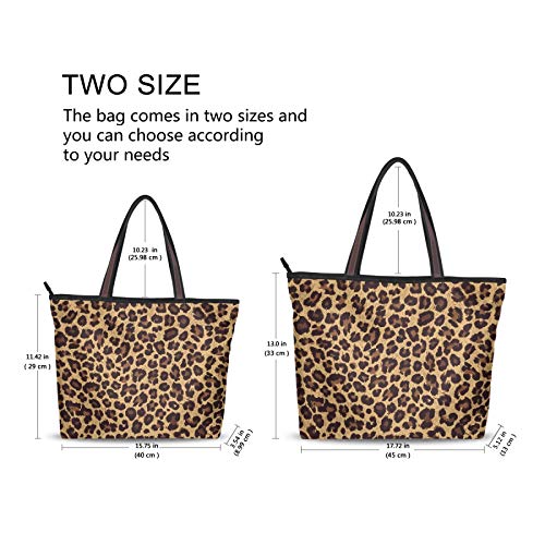 Tote Bag with Leopard Printed Elements for Women School Work Travel and Shopping (Large)