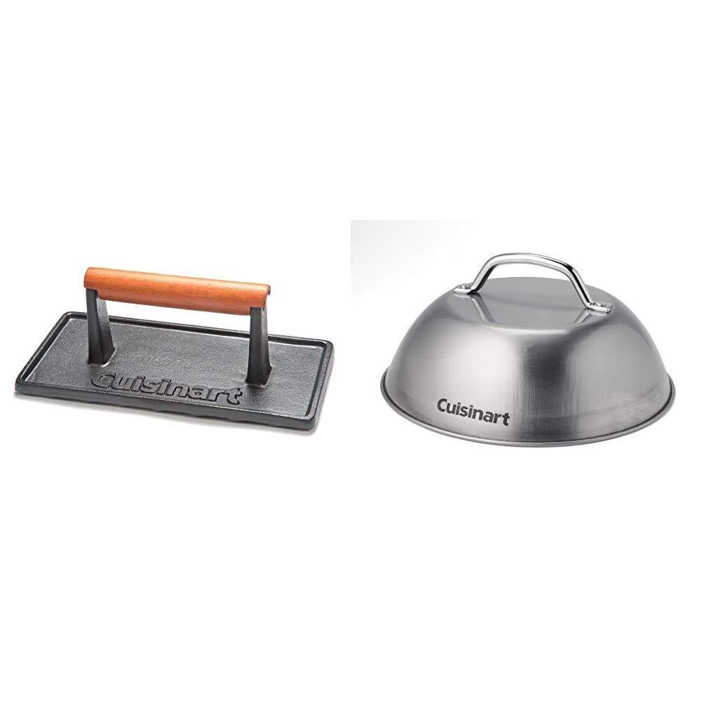 Cuisinart CGPR-221, Cast Iron Grill Press (Wood Handle) & CMD-108 Melting Dome, 9",Stainless steel - JOY2ESpree