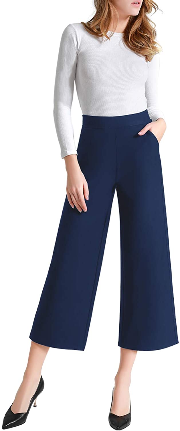 Tsful High Waisted Wide Leg Pants for Women Summer Business Casual Crop Dress Pants Stretch Pull On Capris