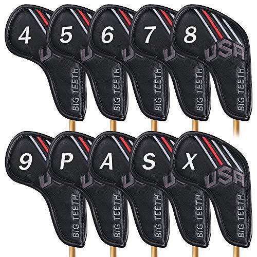 Big Teeth Golf Head Covers 10Pcs Long Neck USA Stripe Pattern Synthetic Leather with Number Tag for Titleist Taylormade Callaway Ping - JOY2ESpree