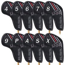 
                        
                          Load image into Gallery viewer, Big Teeth Golf Head Covers 10Pcs Long Neck USA Stripe Pattern Synthetic Leather with Number Tag for Titleist Taylormade Callaway Ping - JOY2ESpree
                        
                      