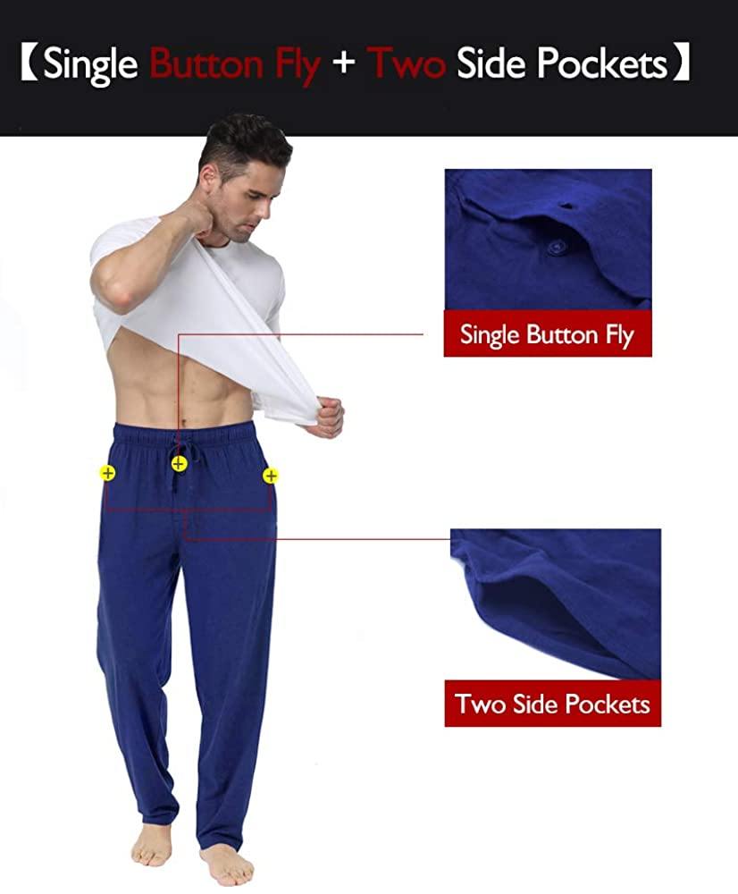 Bintangor Men's Sleep Pajama Pants 100% Cotton Knit Elastic Waistband Lounge Wear Long