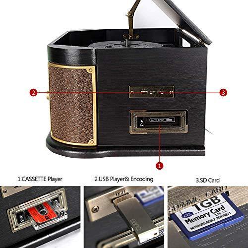 Cassette Record Player,Phonographs DLITIME 3-Speed Vinyl Turntable Built-in Bluetooth 2x9W Speakers - JOY2ESpree