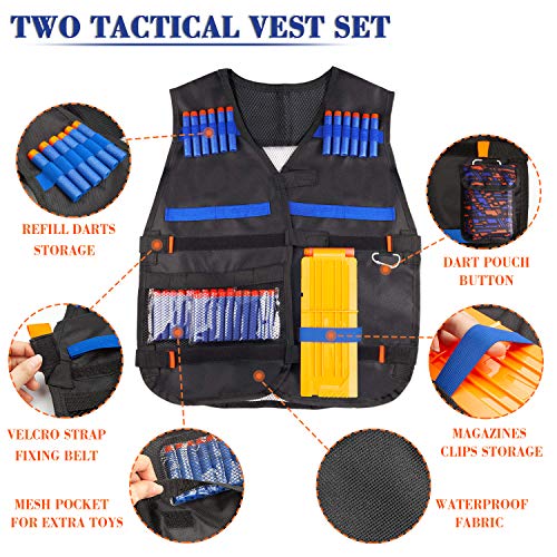 2 Pack Kids Tactical Vest Kit for Nerf Guns Game N-Strike Elite Series Wars with Refill Darts, Reload Clips, Dart Pouch, Tactical Mask, Wrist Band and Protective Glasses for Boys ,Girls