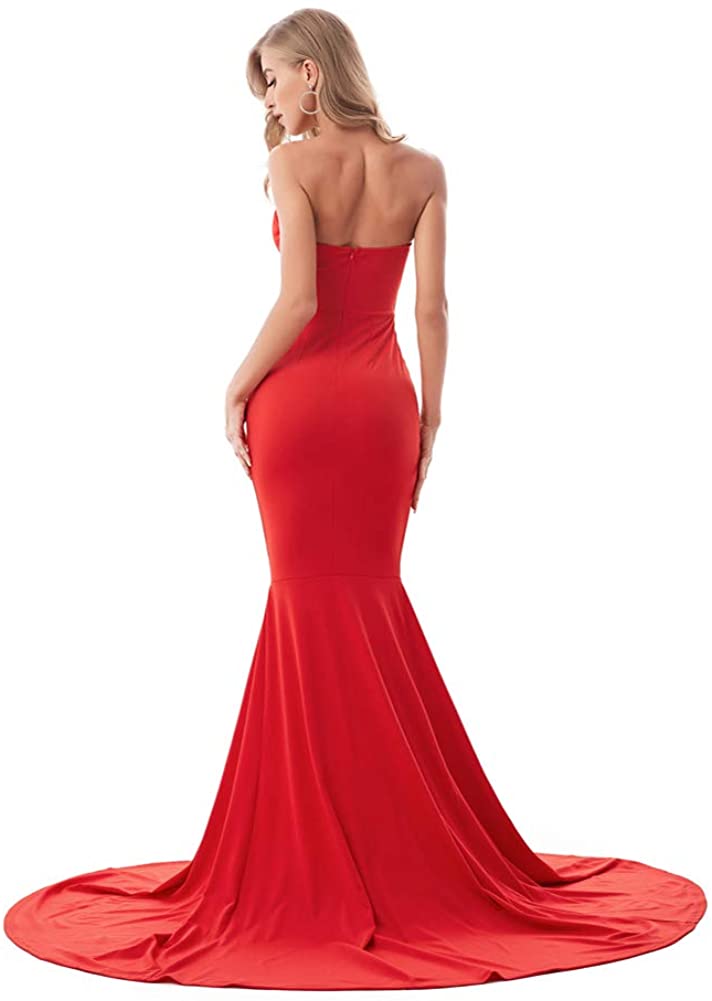 Formal Strapless Evening Dress Long Prom Gown Front Split Full Length Wedding Maxi Dress