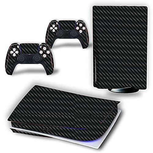 PS5 disk edition black carbon fiber skin sticker wrap playstation 5 console controllers dustproof vinyl cover decal case - JOY2ESpree