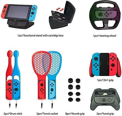 DeHasion 19 in 1 Switch Accessories Bundle 2X Drum Sticks/2x Tennis Bracket/8xThumb Grip/2x - JOY2ESpree