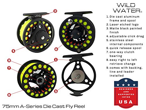 Wild Water Fly Fishing 7 Foot, 4-Piece, 3/4 Weight Fly Rod Deluxe Complete Fly Fishing Rod and Reel Combo Starter Package