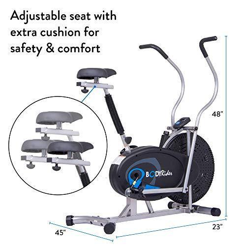 Body Rider Body Flex Sports Upright Exercise Fan Bike, Indoor Stationary Bike for Cycling, Black/Silver/Blue (BRF750) - JOY2ESpree
