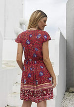 
                        
                          將圖片載入圖庫檢視器 KIRUNDO Women’s  Summer Hot Short Sleeve V-Neck High Waist Floral Print Mini Sun Dress
                        
                      