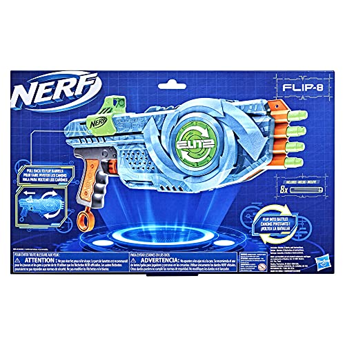 NERF Elite 2.0 Flipshots Flip-8 Blaster with 8 Dart Barrels That Flip to Double Your Firepower, 8-Dart Capacity, 8 Official Elite Darts
