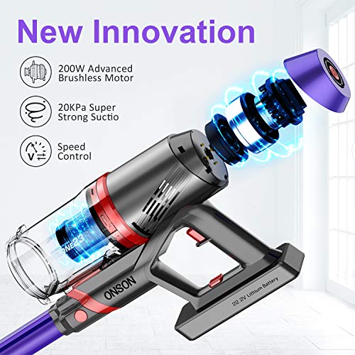 Cordless Vacuum Cleaner, ONSON Powerful Suction Stick Vacuum 4 in 1 Handheld Vacuum for Home Hard Floor Carpet Pet Hair, Lightweight - JOY2ESpree