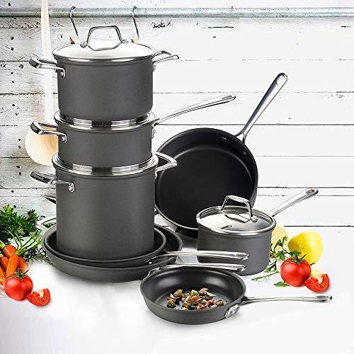 cooper pan Hard Anodized Nonstick Induction Cookware Set,13-Piece Aluminum Pots and Pans Set with Lids, Dishwasher Safe Oven Safe, Black - JOY2ESpree