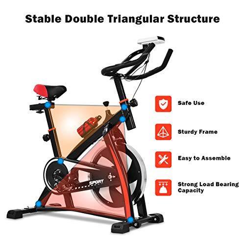 GYMAX Stationary Bike, Indoor Cycling Bike with LCD Monitor & Heart Sensor, Adjustable Resistance, Cardio Exercise Fitness Bike for Home/Office - JOY2ESpree