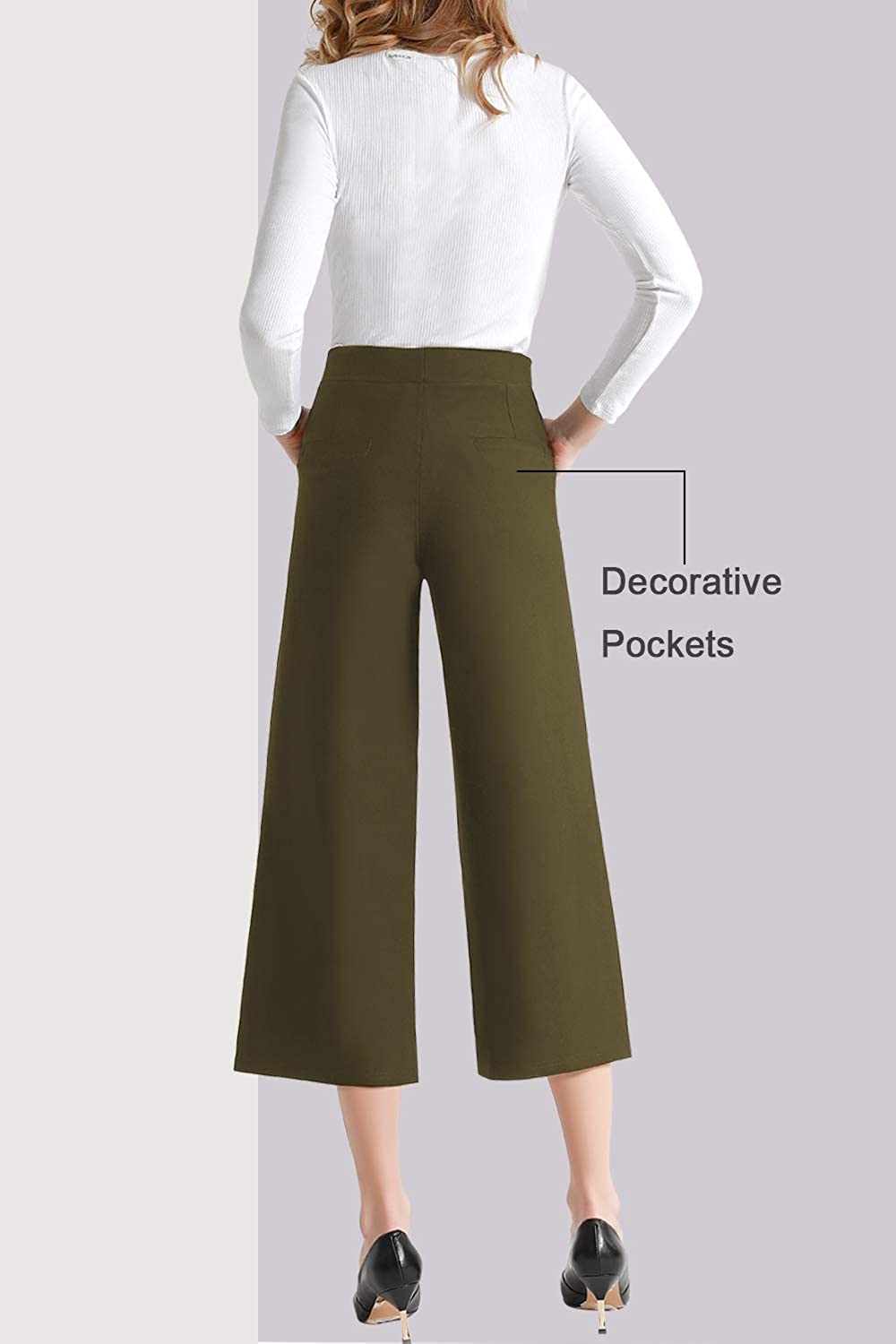 Tsful High Waisted Wide Leg Pants for Women Summer Business Casual Crop Dress Pants Stretch Pull On Capris