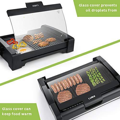 Luby Griddle with Removable Glass Lid & Drip Tray,Non-Stick Cooking Surface & Adjustable Temperature Knob,Indoor Outdoor Used, Dishwasher Safe, Black - JOY2ESpree