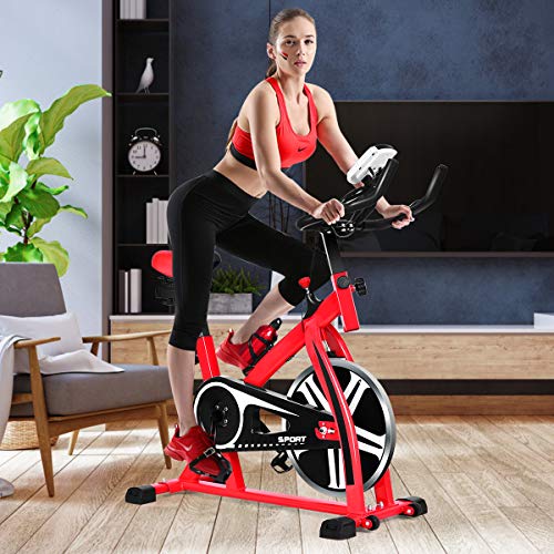 GYMAX Indoor Exercise Bike, Stationary Cycling Bike with Adjustable Resistance & LCD Monitor - JOY2ESpree