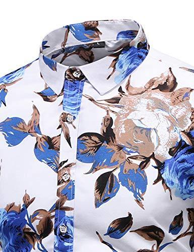 LEFTGU Men's Slim fit Floral Printed Beach Hawaiian Button-Down Dress Shirt