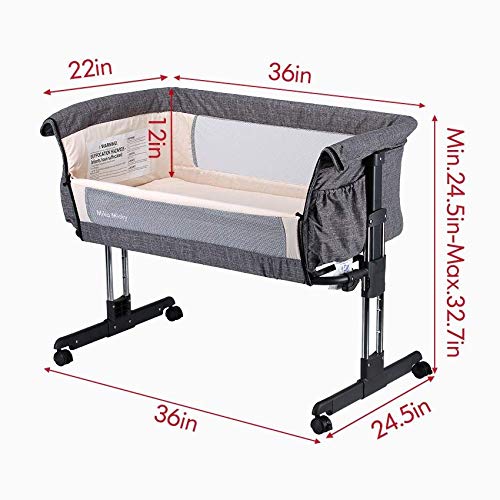 Mika Micky Bedside Sleeper Bedside Crib Easy Folding Portable Crib,Grey