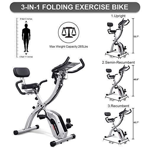 Maxkare Folding Exercise Bike Recumbent Stationary Magnetic Indoor 3-IN-1 Cycling Bike Foldable w/Pulse Sensor /Arm Resistance Bands/LCD Monitor - JOY2ESpree