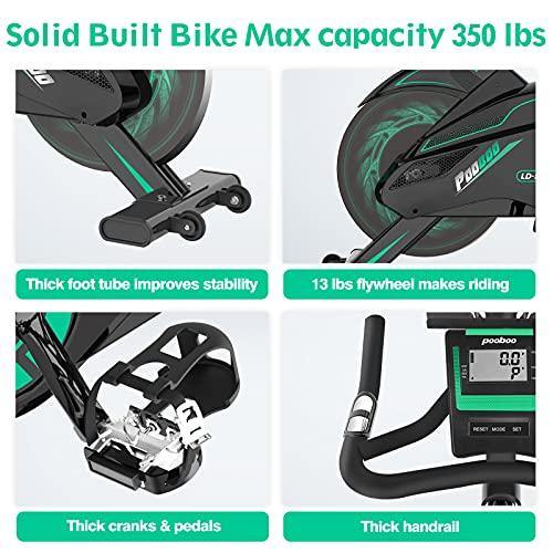 Pooboo Indoor Cycling Bike Belt Drive Exercise Bike Stationary with Comfortable Seat Cushion, Tablet Holder and LCD Monitor for Home Workout - JOY2ESpree