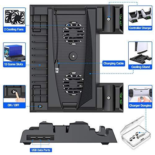BEBONCOOL PS5 Stand PS5 Cooling Station for Playstation 5 Console, PS5 Stand Cooling Fan with Controller Charger & 13 Game Storage - JOY2ESpree