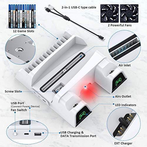 PS5 Stand with Suction Cooling Fan and Dual Controller Charger Station - JOY2ESpree