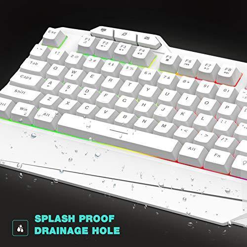 havit Keyboard Rainbow Backlit Wired Gaming Keyboard Mouse Combo, LED 104 Keys USB Ergonomic Wrist Rest Keyboard, 4800 DPI Mouse for PC Gamer (White) - JOY2ESpree