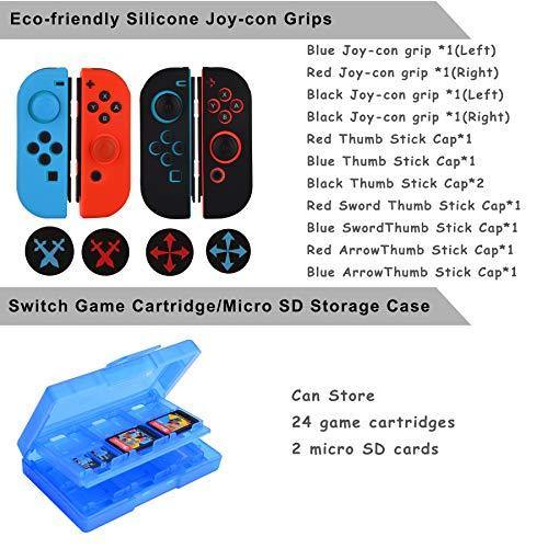 EOVOLA Accessories Kit for Nintendo Switch Games Bundle Wheel Grip Caps Carrying Case Screen Protector Controller - JOY2ESpree