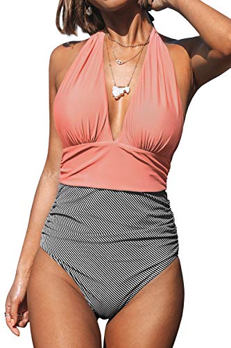 CUPSHE Women's Halter One Piece Swimsuit Keeping You Accompained Swimwear