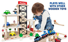 
                        
                          Load image into Gallery viewer, Imagination Generation Downtown Deluxe Wooden Parking Garage Ramp &amp; Service Station Playset with Elevator
                        
                      