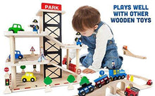 
                        
                          Load image into Gallery viewer, Imagination Generation Downtown Deluxe Wooden Parking Garage Ramp &amp; Service Station Playset with Elevator
                        
                      