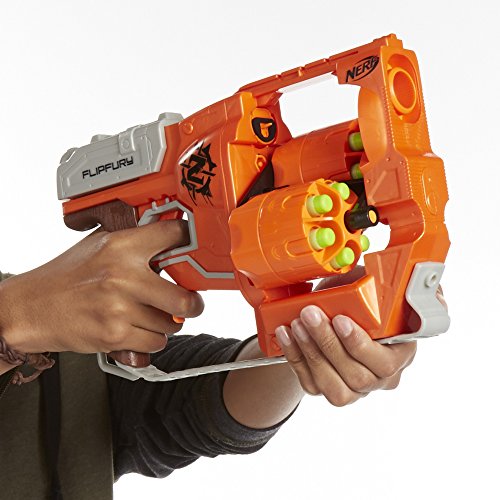 NERF Zombie Strike FlipFury Blaster -- 2 Flipping 6-Dart Drums -- Fire 6 Darts, Flip, Fire 6 More -- 12 Zombie Strike Elite Darts