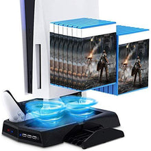 
                        
                          Load image into Gallery viewer, PS5 Console Cooling Fan, Arespark Playstation5 Vertical Edition Console Cooling Stand with Dualsense Controller Charge Station &amp; Game Slots - JOY2ESpree
                        
                      