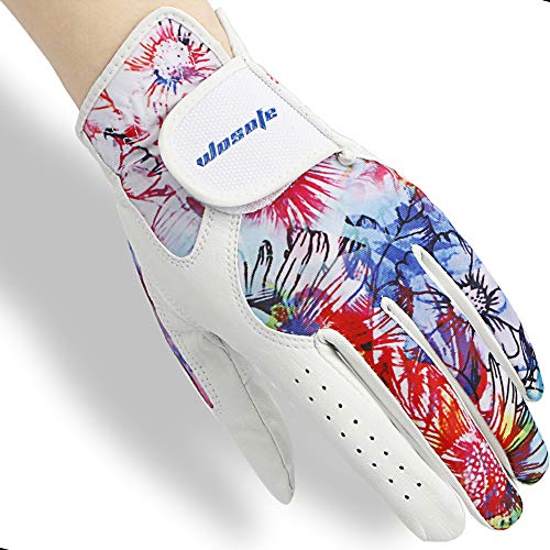 wosofe Golf Glove Women Ladies Pair Cool Leather Both Hand Summer Floral Colorful Breathable Sport Gloves - JOY2ESpree