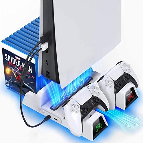 PS5 Stand with Suction Cooling Fan and Dual Controller Charger Station - JOY2ESpree