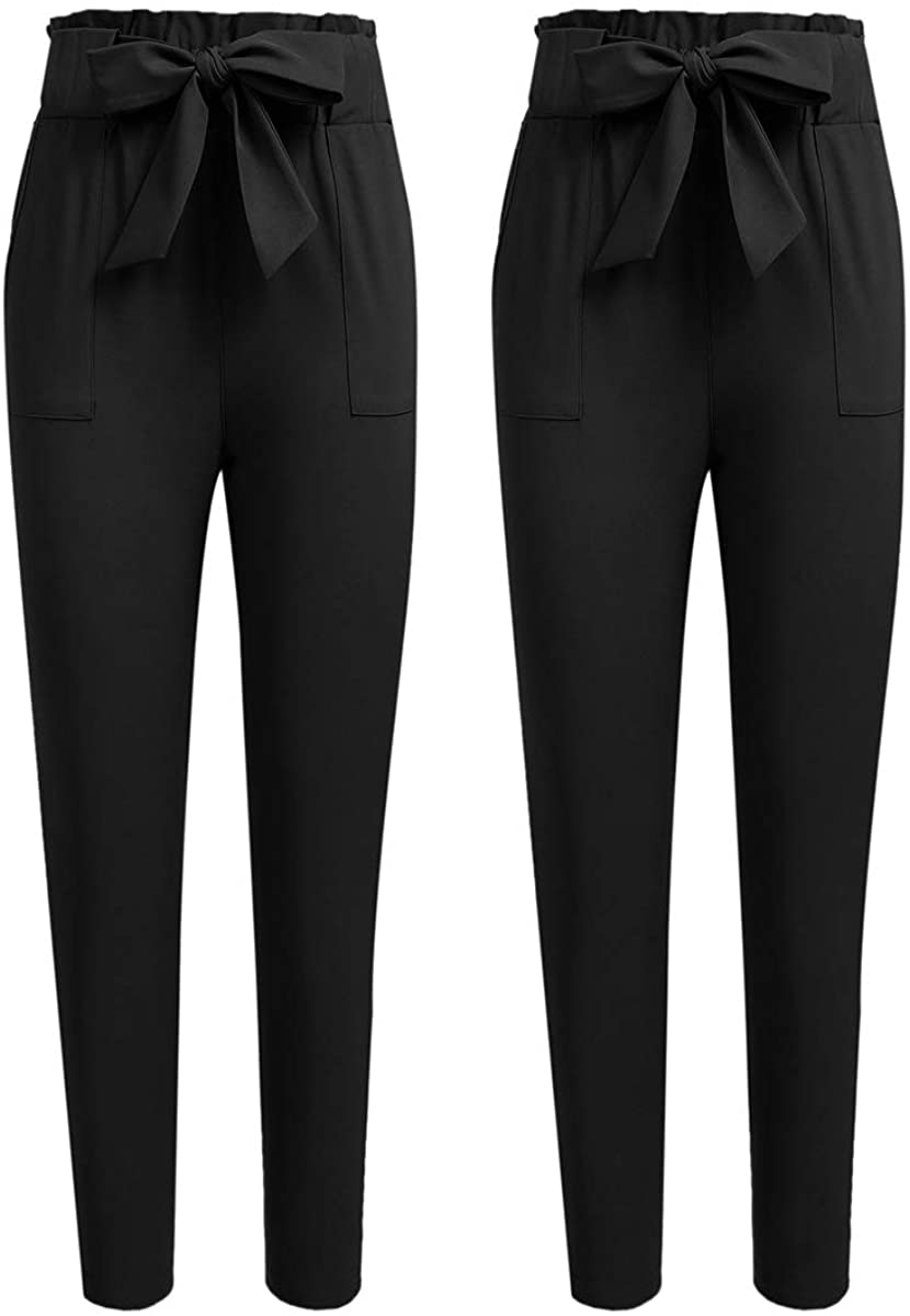 Freeprance Women's Pants Casual Trouser Paper Bag Pants Elastic Waist Slim Pockets