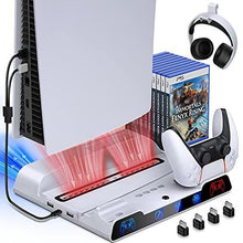 
                        
                          Load image into Gallery viewer, BEBONCOOL Vertical Stand with Cooling Fan for PS5 and Dual Controller Charger Station for Playstation 5 PS5 Console - JOY2ESpree
                        
                      