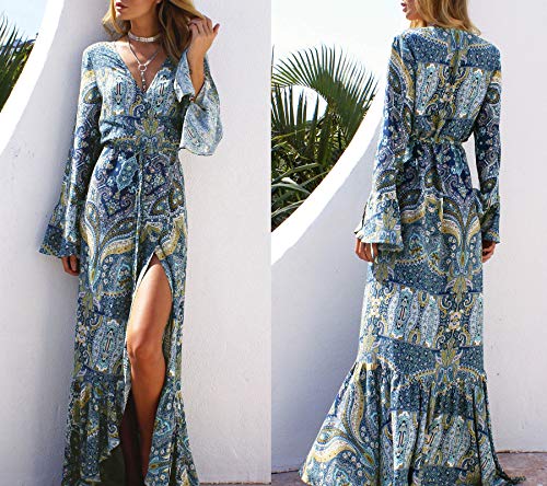 R.Vivimos Womens Summer Long Sleeve Cardigan Sexy Maxi Dresses