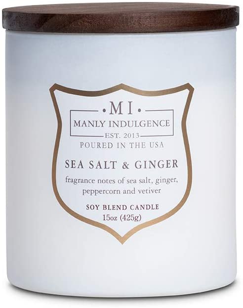 Manly Indulgence Sea Salt & Ginger Scented Jar Candle, 15 Oz, White